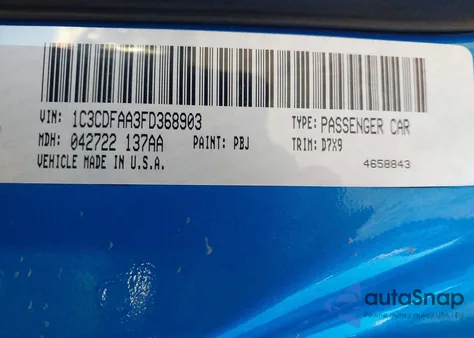 2015 Dodge Dart Se z USA, uszkodzony, nr VIN 1C3CDFAA3FD368903